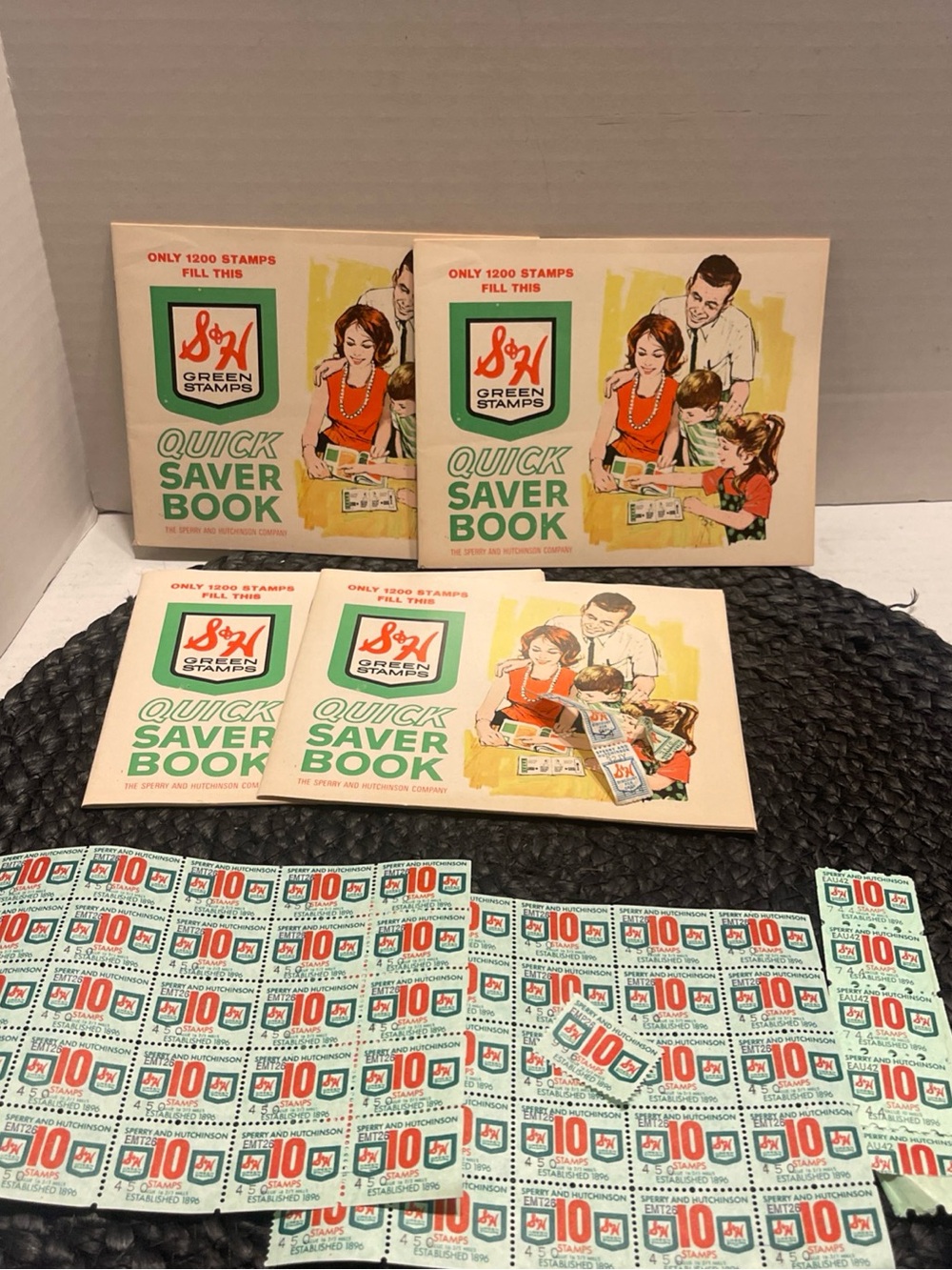 S&H 4 Green Stamps Quick Saver Books - Cream and Green Vtg